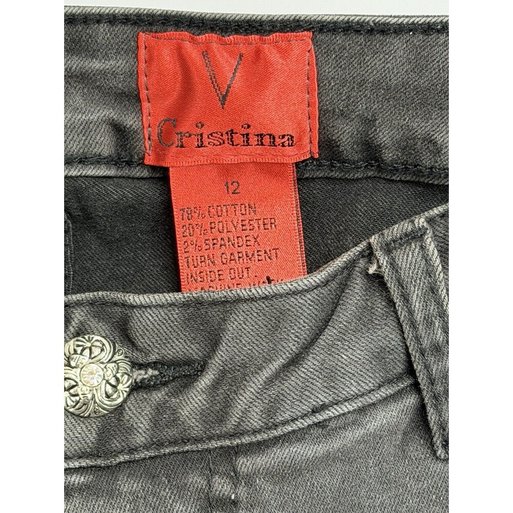 V Cristina Embroidered Jeans Womens 12 Black Floral High Rise Skinny Ankle Artsy - Picture 7 of 8